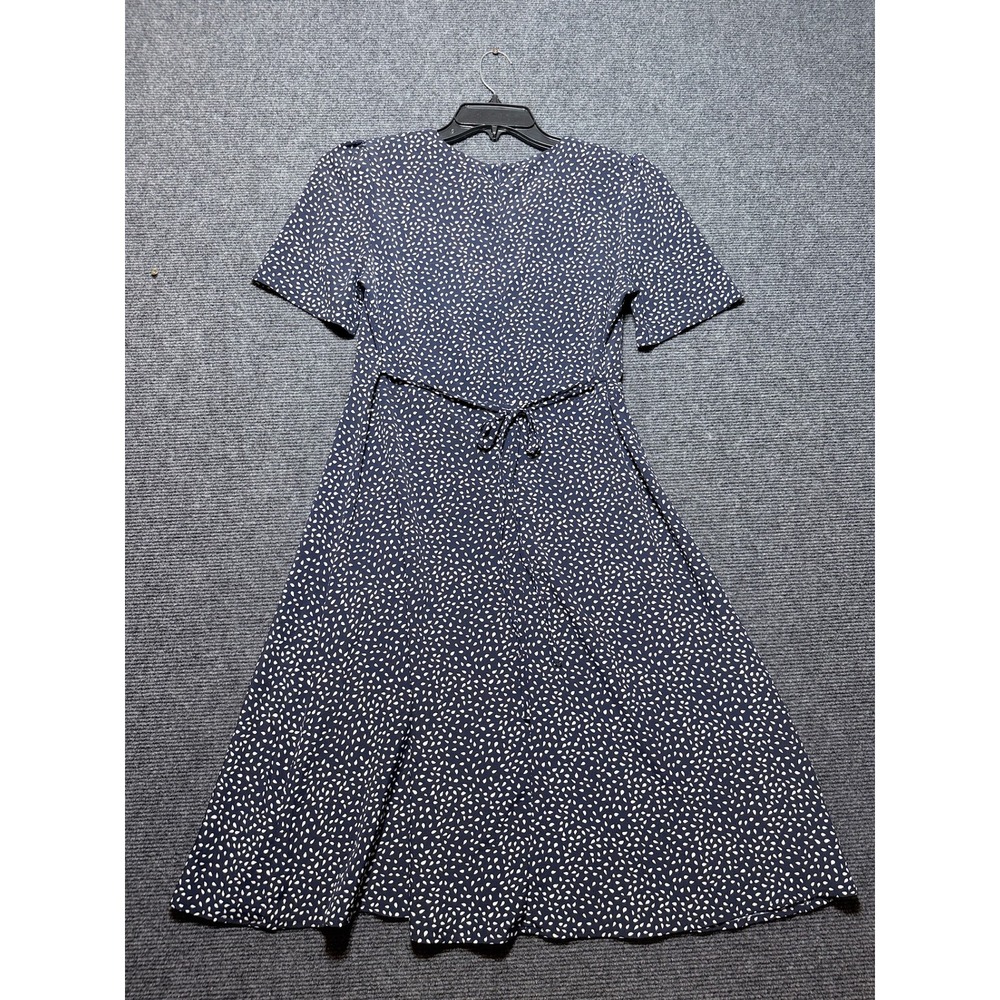 LUUL Midi Dress Womens S Navy White Polka Dot Short Sleeve V-Neck A-Line - Picture 3 of 9